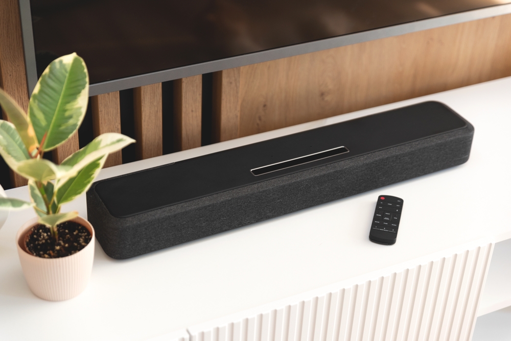 Soundbar,In,A,Modern,Home.,Listening,To,Music,In,Living
